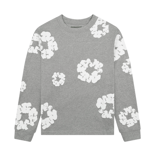 Denim Tears The Cotton Wreath Long Sleeve Tee 'Grey' — XXS — Front View