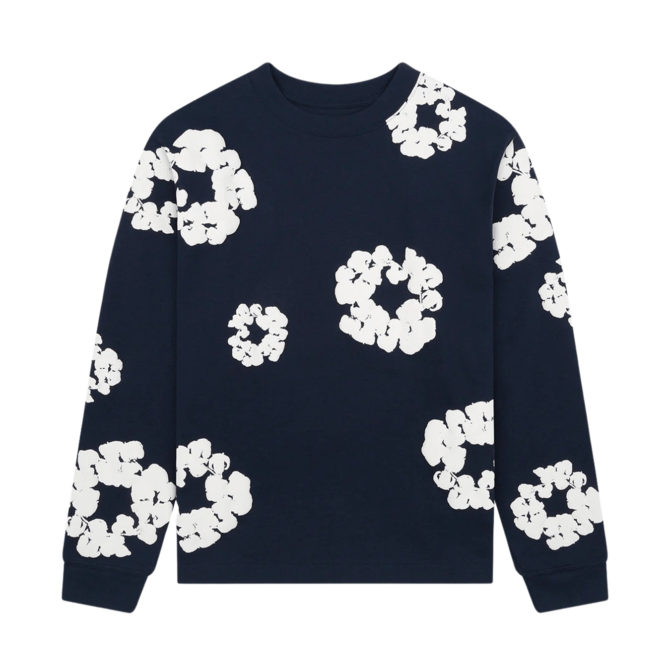 Denim Tears The Cotton Wreath Long Sleeve Tee 'Navy' — XXS — Front View