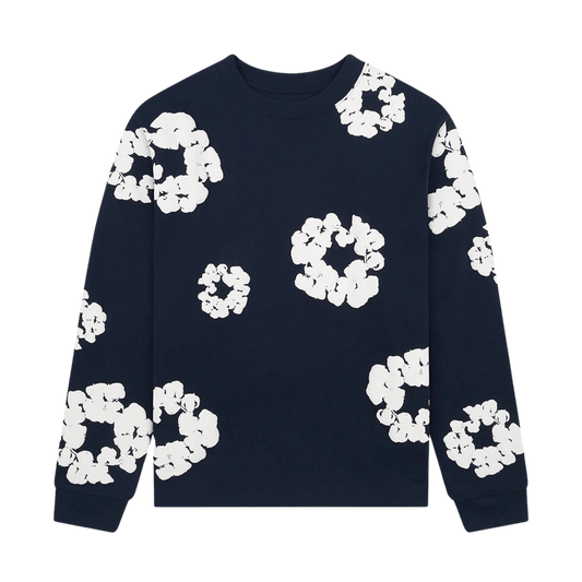Denim Tears The Cotton Wreath Long Sleeve Tee 'Navy' — XXS — Front View