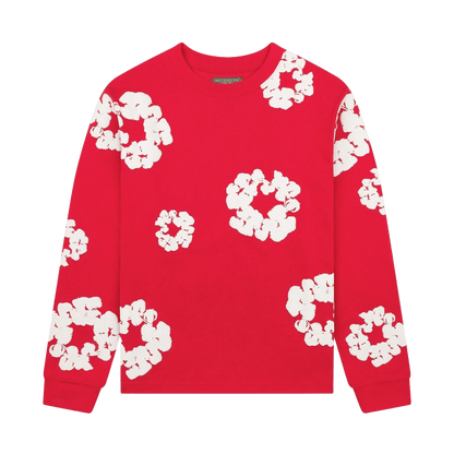 Denim Tears The Cotton Wreath Long Sleeve Tee 'Red' — XXS — Front View