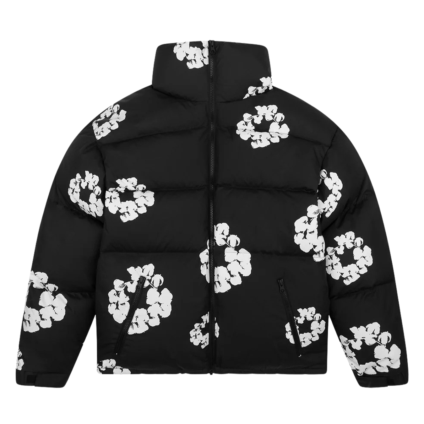 Denim Tears The Cotton Wreath Puffer Jacket 'Black' — XXS — Front View