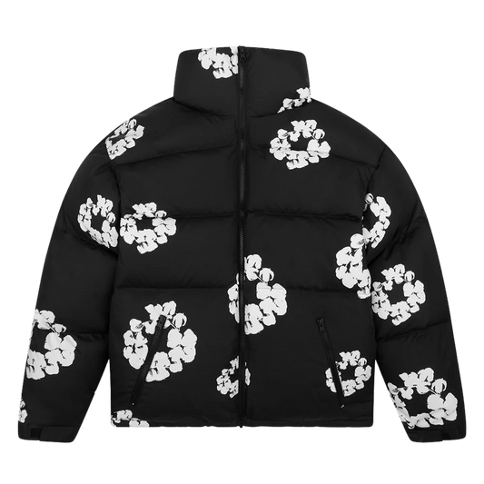 Denim Tears The Cotton Wreath Puffer Jacket 'Black' — XXS — Front View