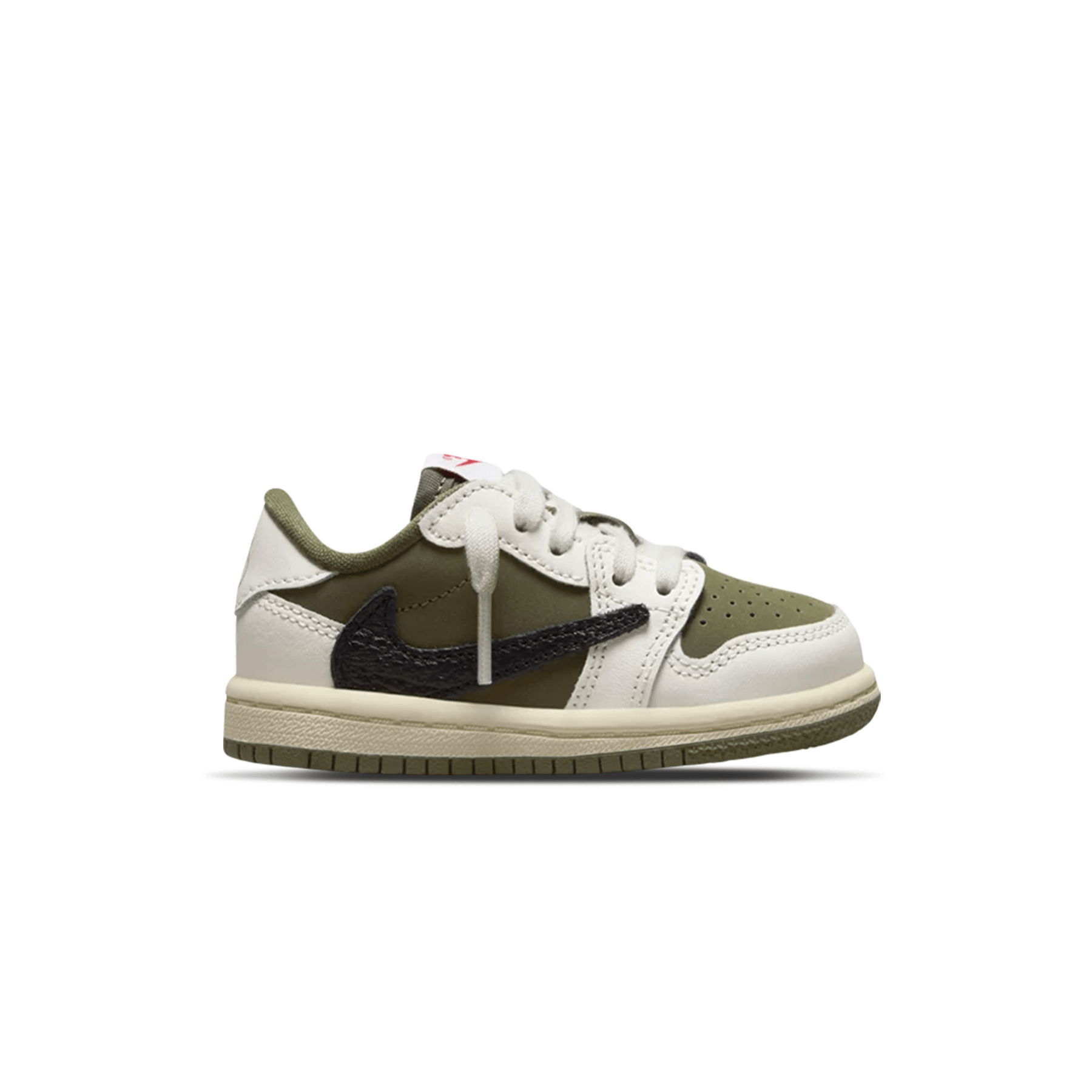 Travis Scott x Air Jordan 1 Low OG TD 'Medium Olive' — UK 0C | EU 15 | US 0C — Side View