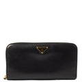 Prada Purse Zip Around Wallet in Black, Leather — Front View
