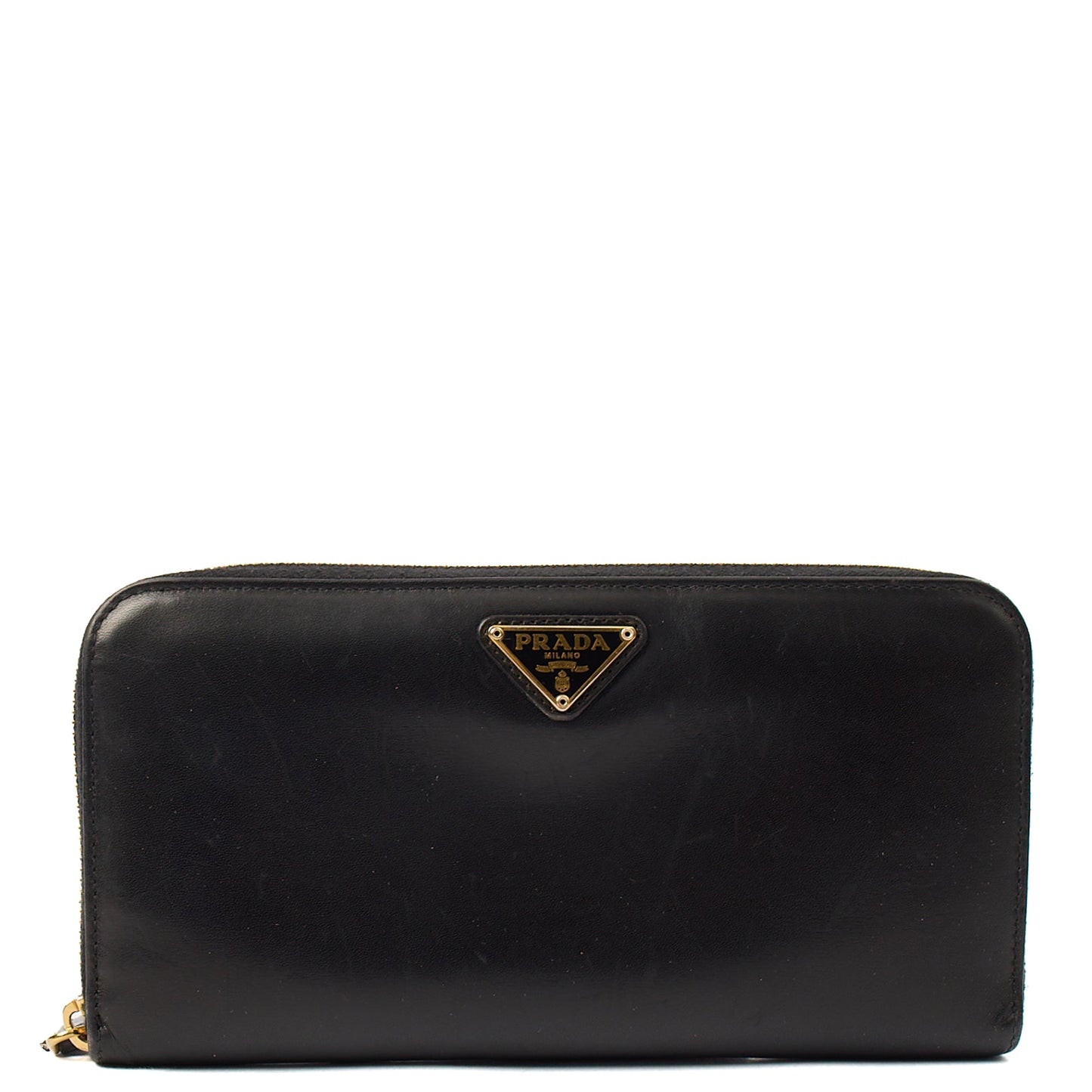 Prada Purse Zip Around Wallet in Black, Leather — Front View