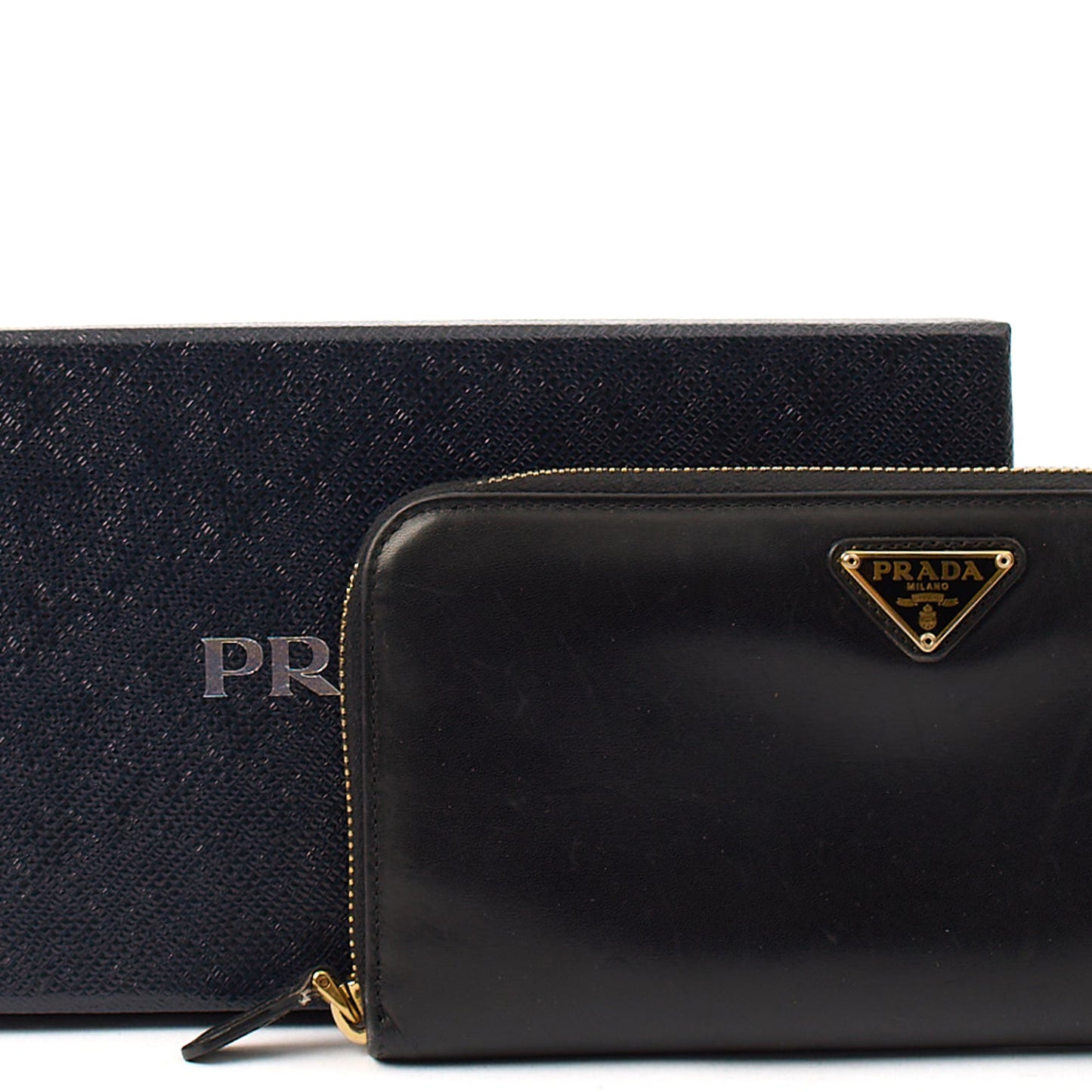 Prada Purse Zip Around Wallet in Black, Leather — Side View
