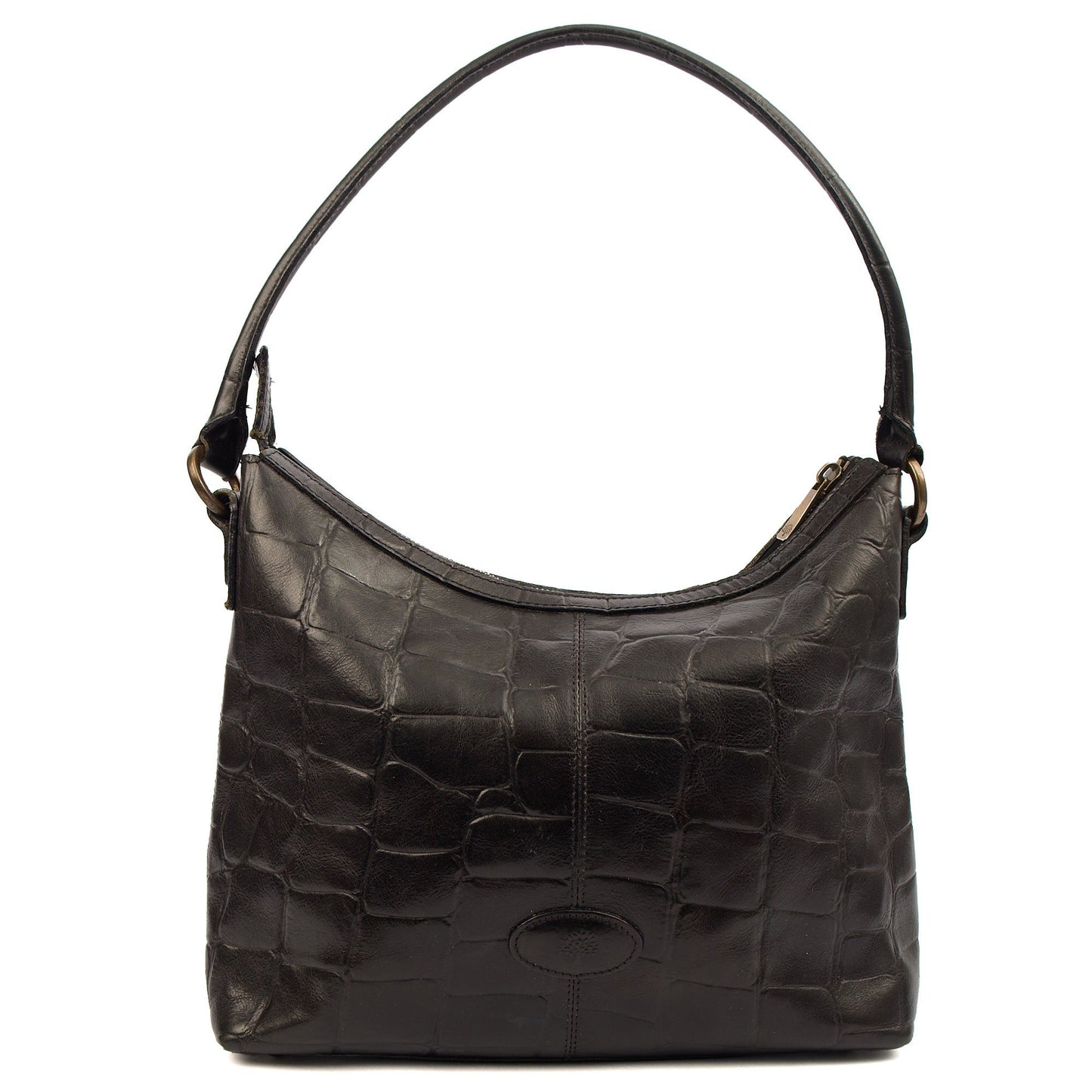 Mulberry Tote Vintage Shoulder Bag in Black, Exotic Effect Leather — Front View