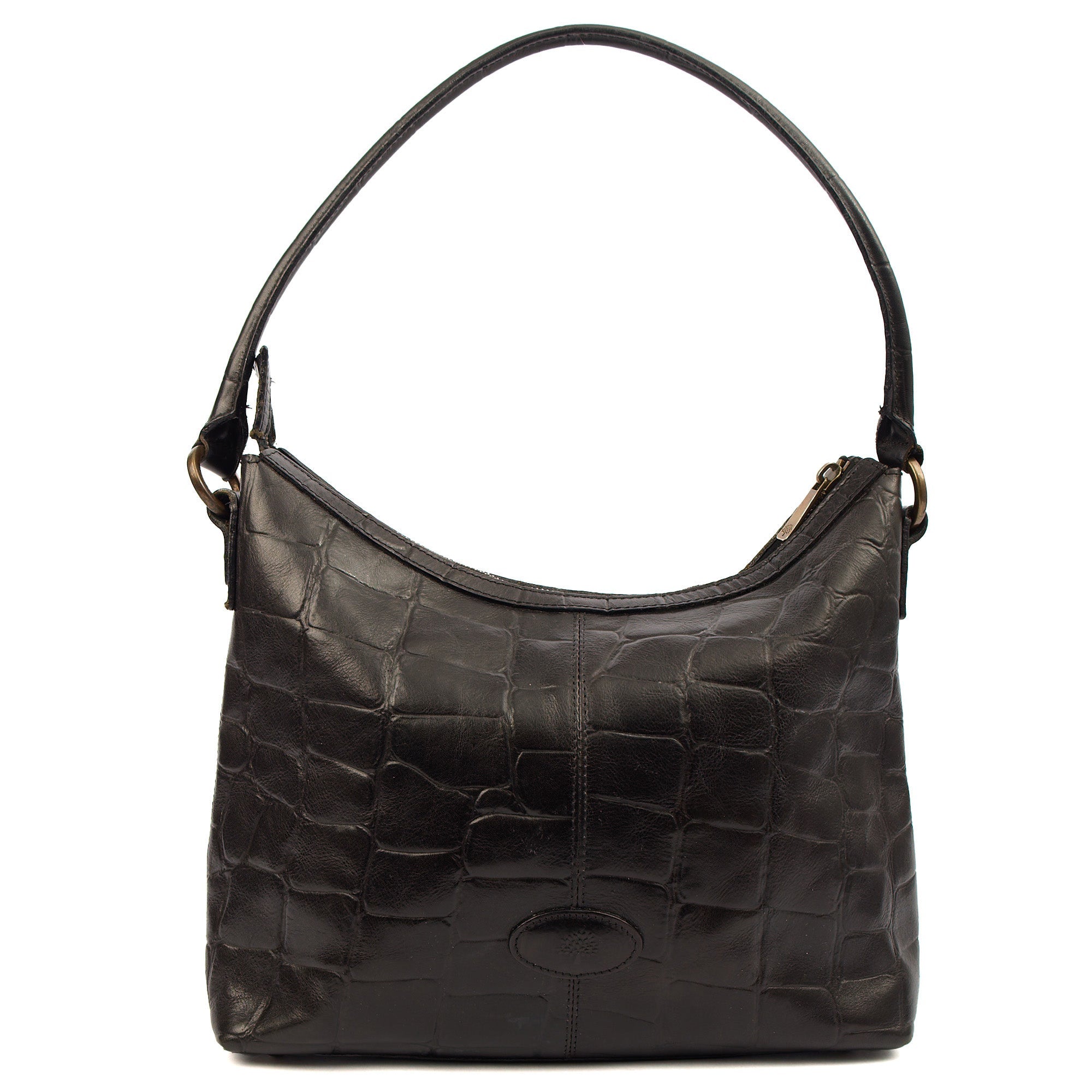 Mulberry Tote Vintage Shoulder Bag in Black, Exotic Effect Leather — Front View