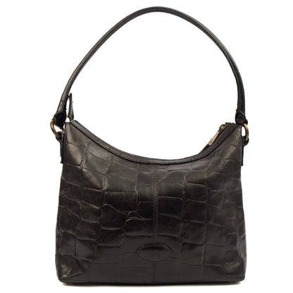 Mulberry Tote Vintage Shoulder Bag in Black, Exotic Effect Leather — Front View