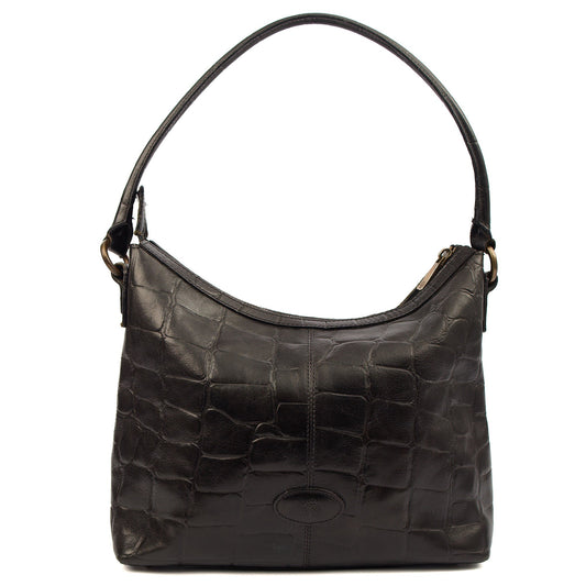 Mulberry Tote Vintage Shoulder Bag in Black, Exotic Effect Leather — Front View
