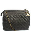 Chanel Tote Vintage Tote in Black, Lambskin Leather — Front View