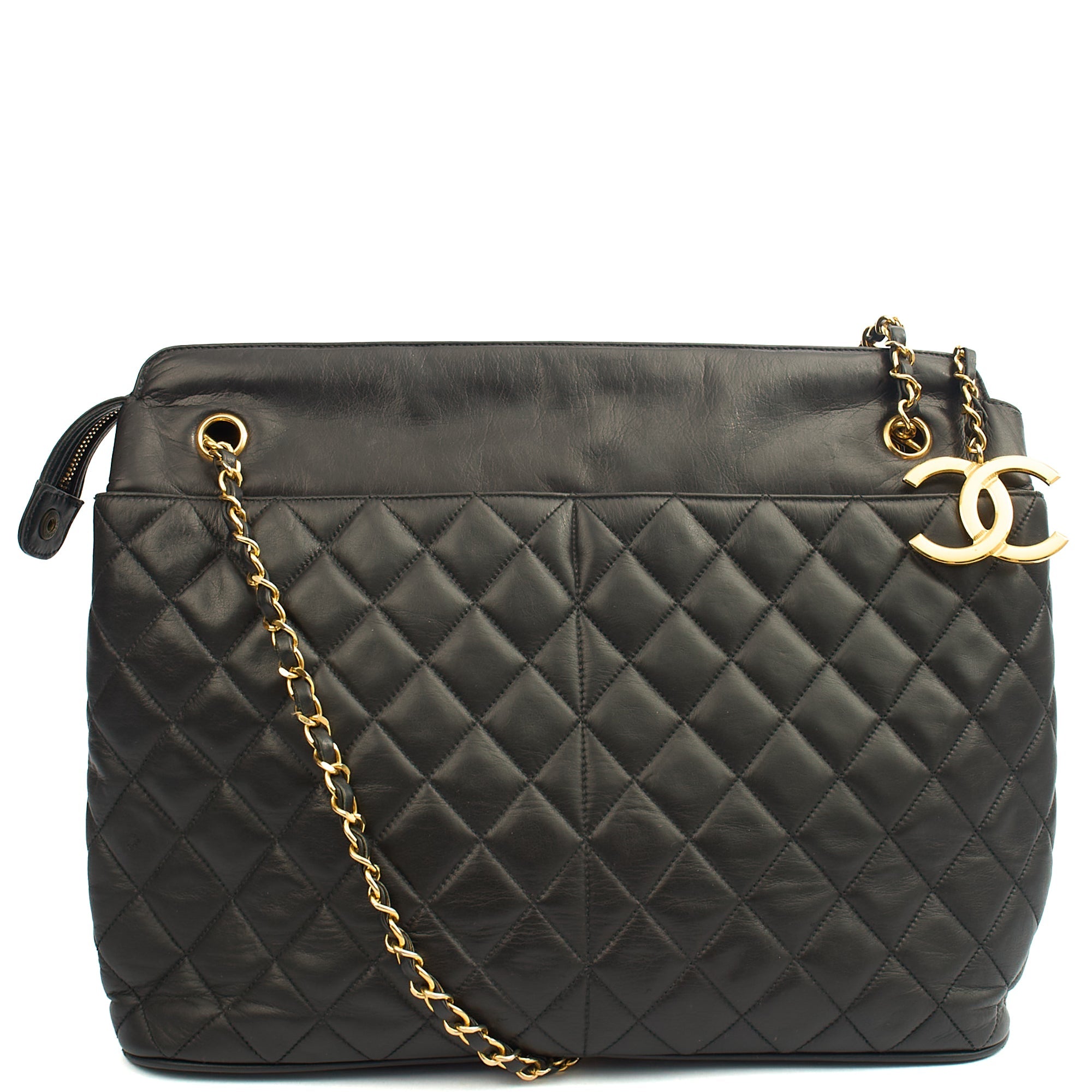 Chanel Tote Vintage Tote in Black, Lambskin Leather — Front View