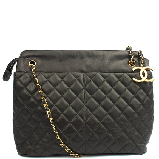 Chanel Tote Vintage Tote in Black, Lambskin Leather — Front View