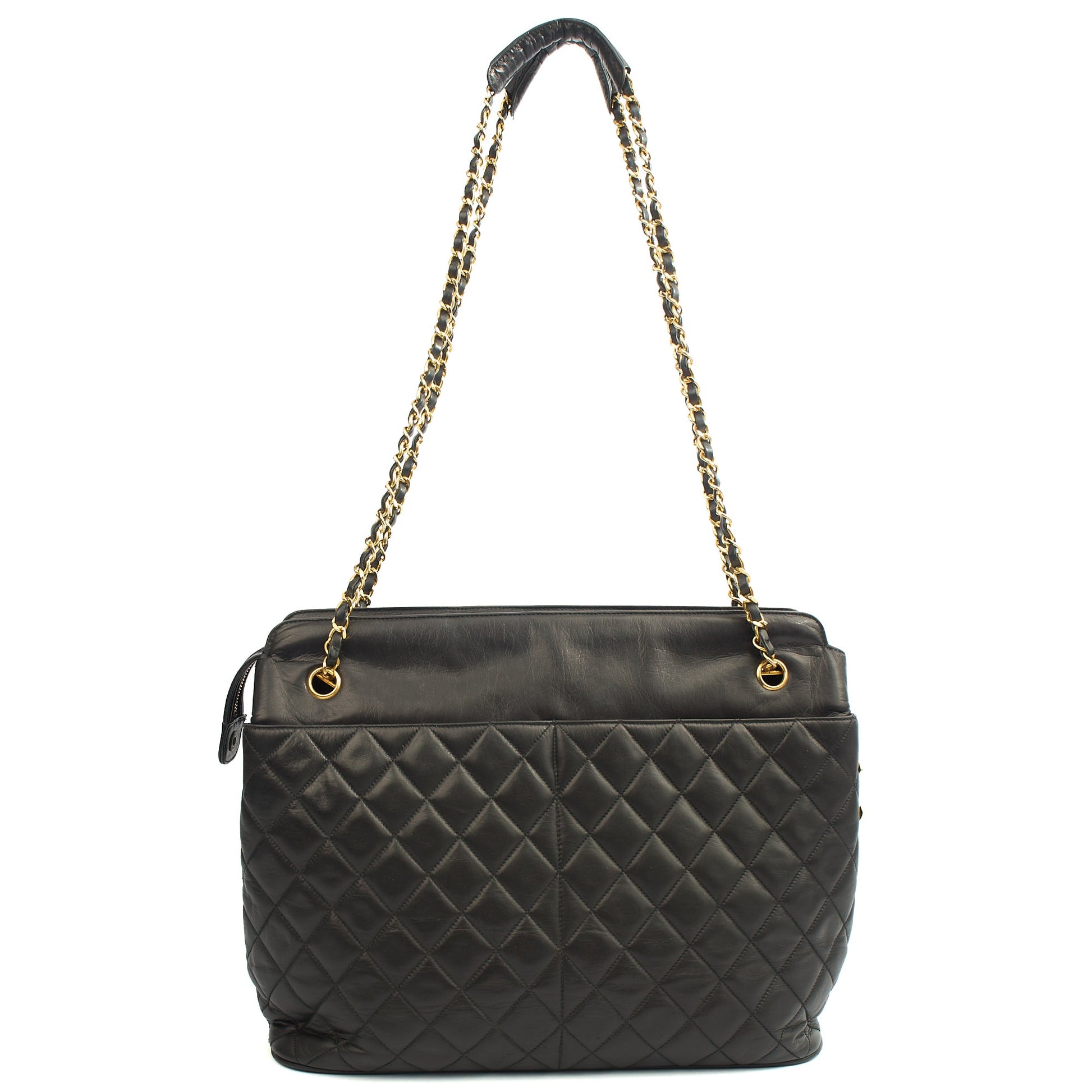 Chanel Tote Vintage Tote in Black, Lambskin Leather — Detail View