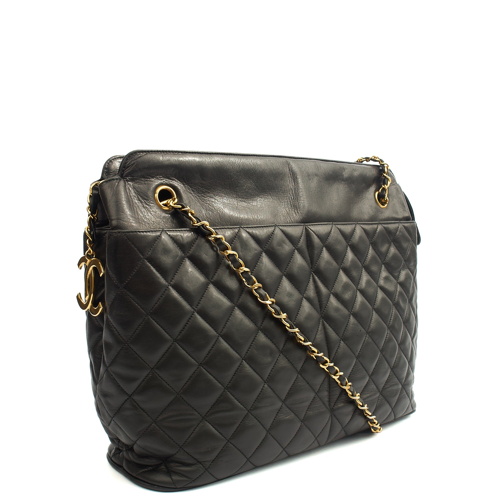 Chanel Tote Vintage Tote in Black, Lambskin Leather — Side View