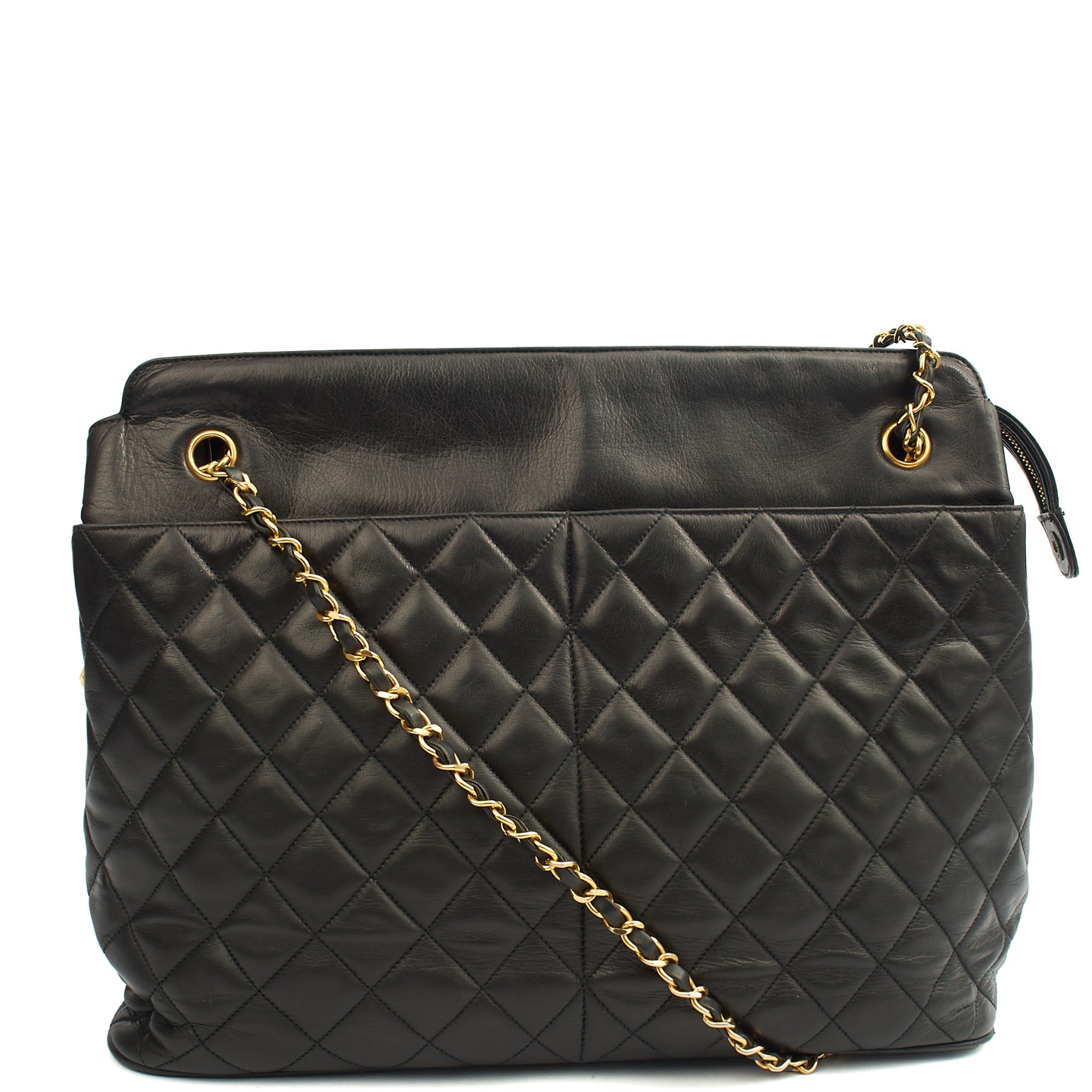 Chanel Tote Vintage Tote in Black, Lambskin Leather — Back View