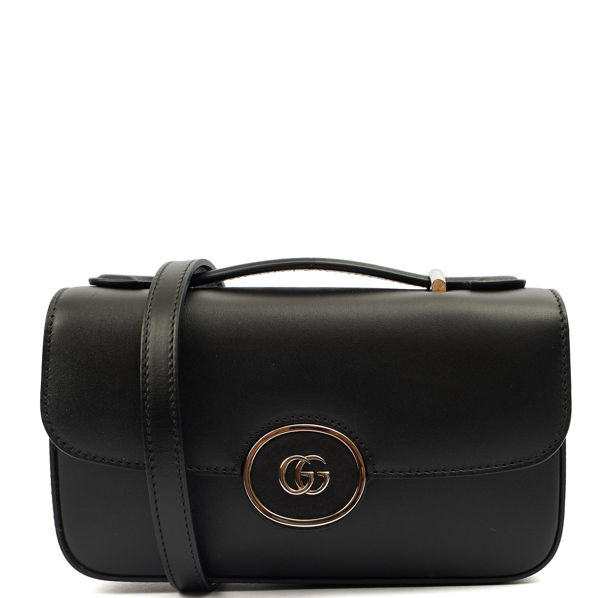 Gucci Cross Body Petite GG Shoulder Bag - Mini in Black, Leather — Front View