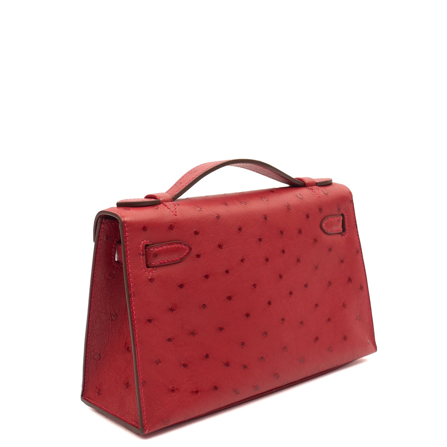 Hermes Mini Bag Kelly Pochette in Rouge Vif, Ostrich Leather — Alternate View 15