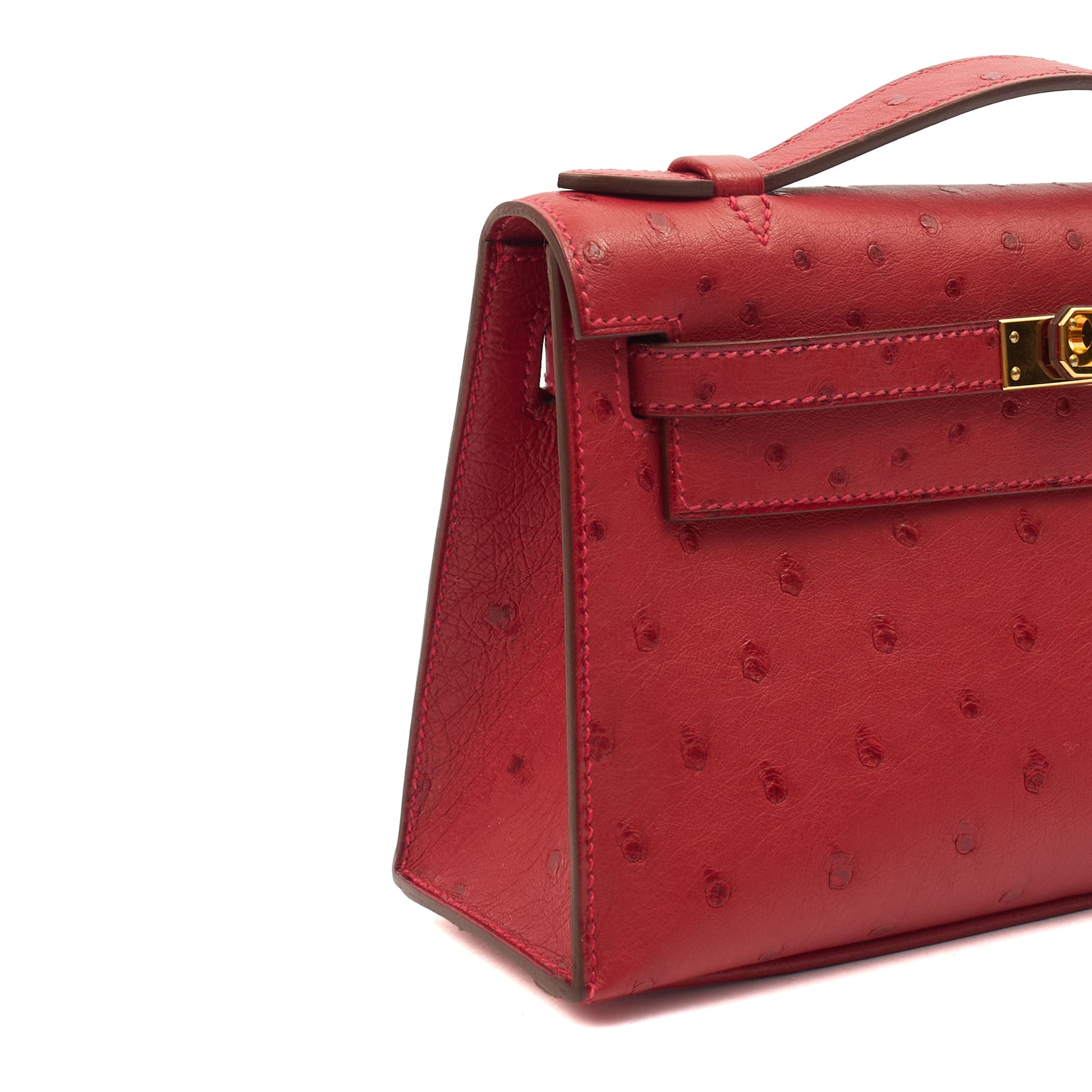 Hermes Mini Bag Kelly Pochette in Rouge Vif, Ostrich Leather — Alternate View 20