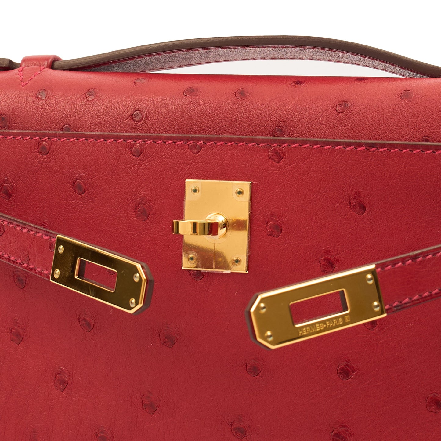 Hermes Mini Bag Kelly Pochette in Rouge Vif, Ostrich Leather — Alternate View 10