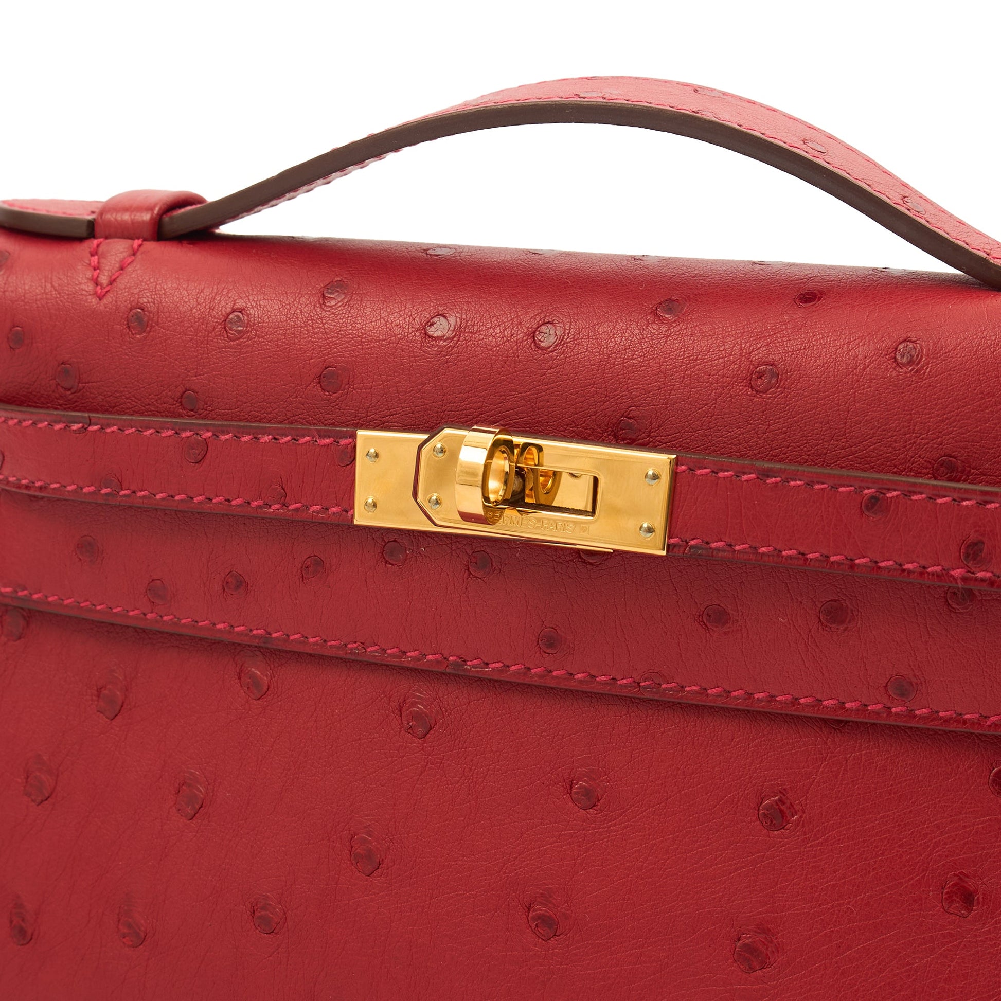 Hermes Mini Bag Kelly Pochette in Rouge Vif, Ostrich Leather — Alternate View 8