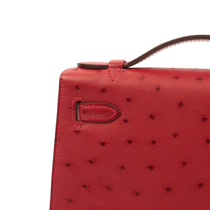 Hermes Mini Bag Kelly Pochette in Rouge Vif, Ostrich Leather — Alternate View 22
