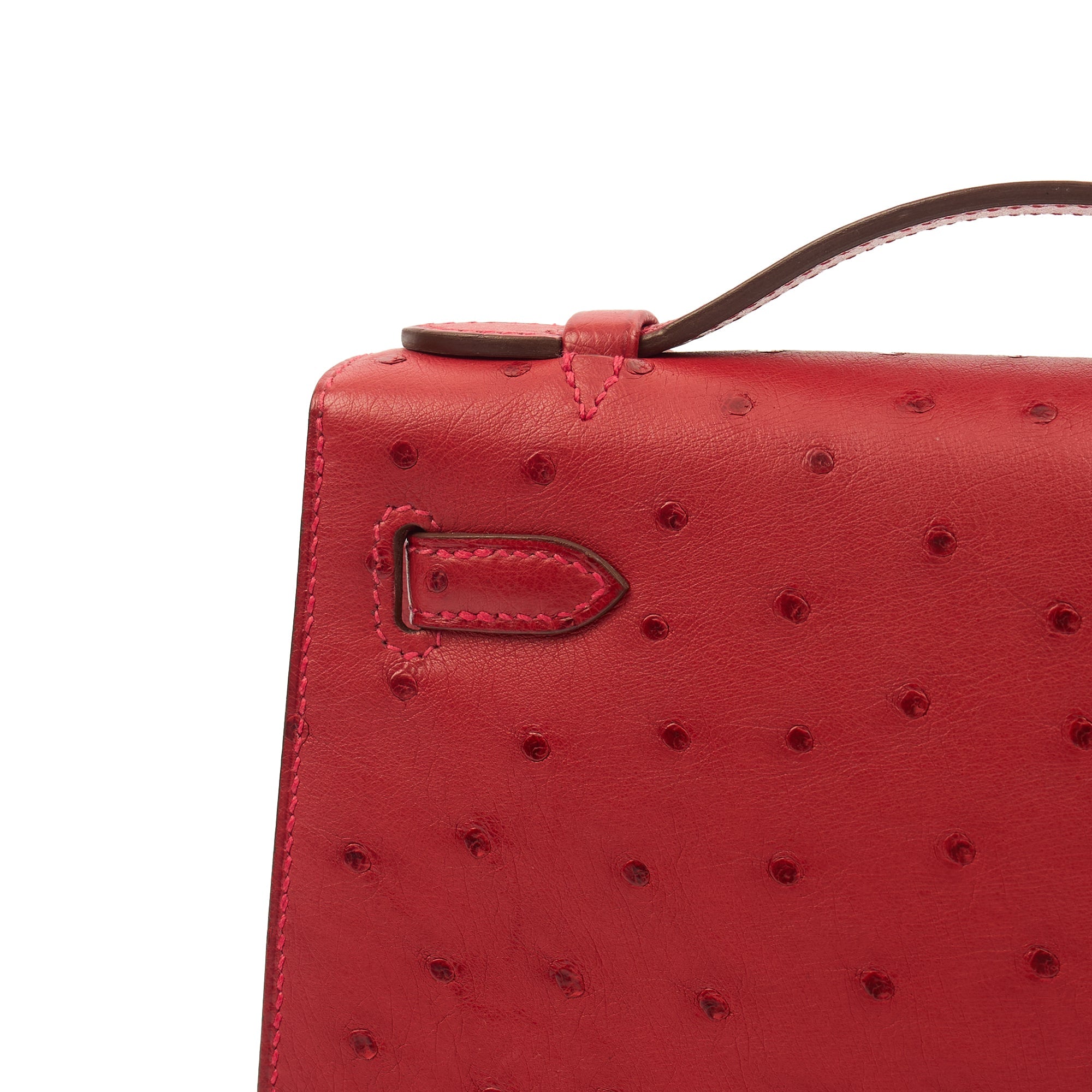 Hermes Mini Bag Kelly Pochette in Rouge Vif, Ostrich Leather — Alternate View 9