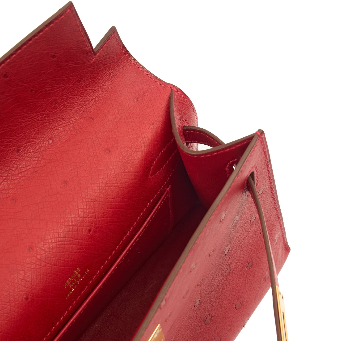 Hermes Mini Bag Kelly Pochette in Rouge Vif, Ostrich Leather — Alternate View 26