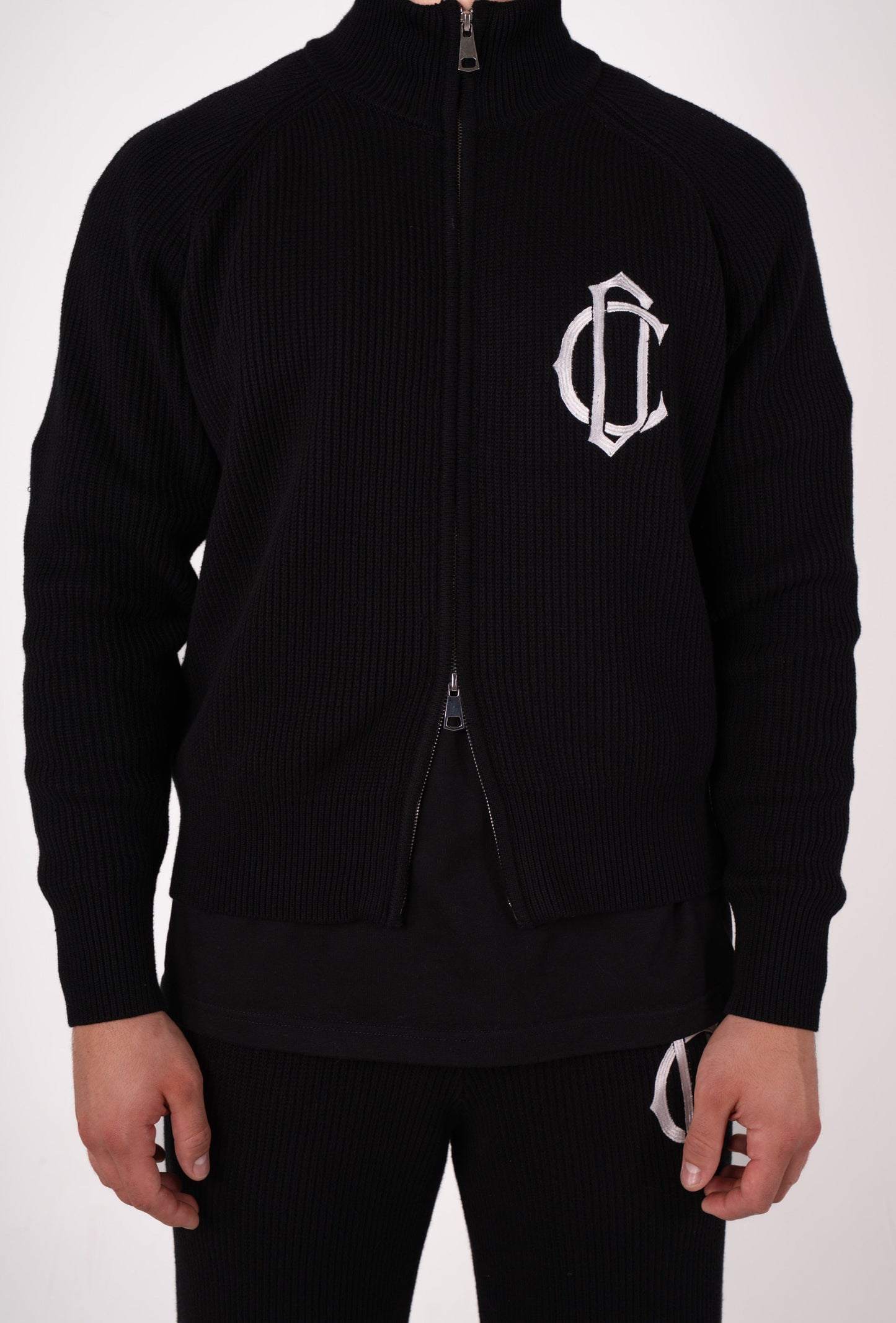 Cardair CD Emblem Knit Track Top - Black — S — Top View