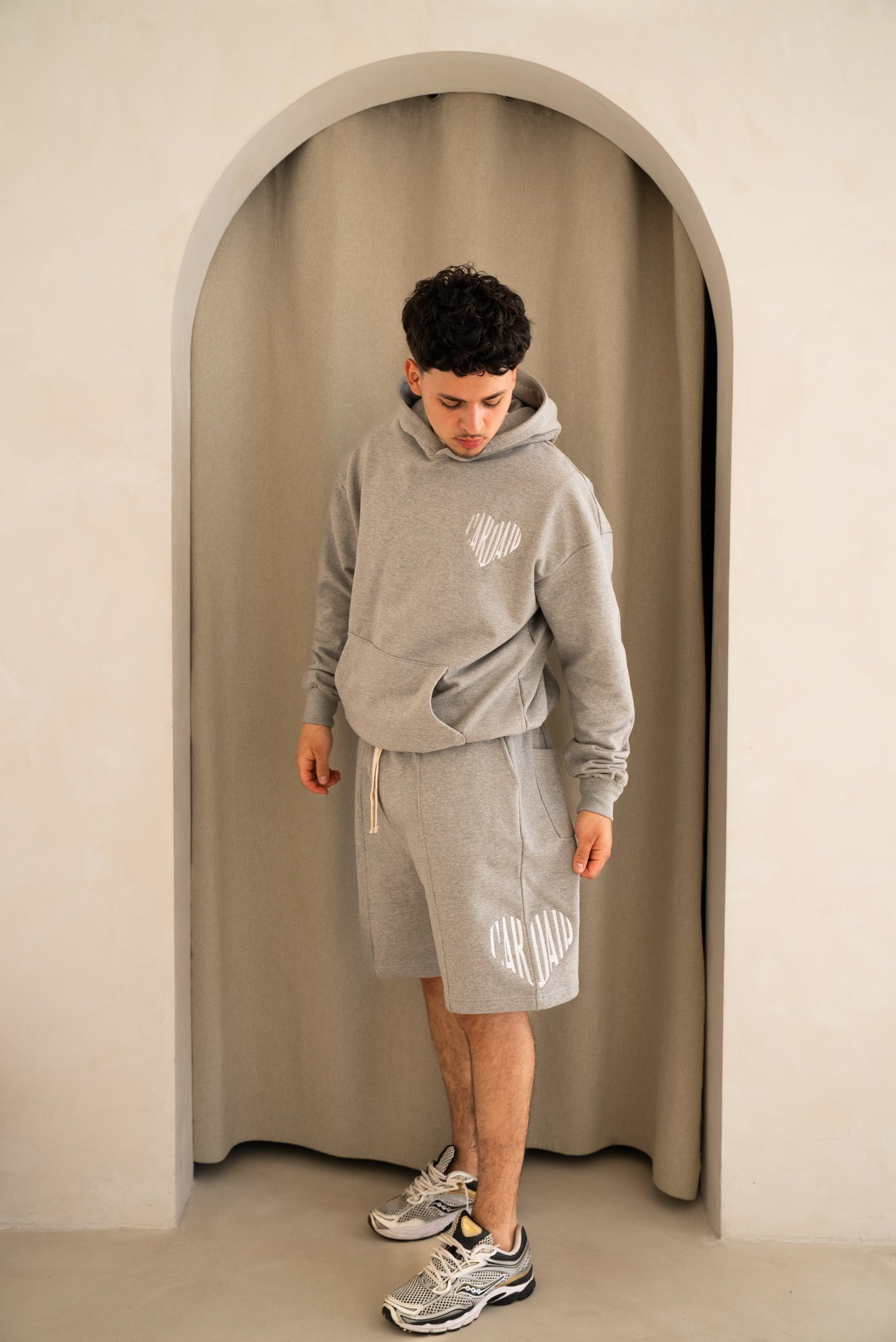 Cardair Embroidered Heart Shorts - Grey — XS — Back View