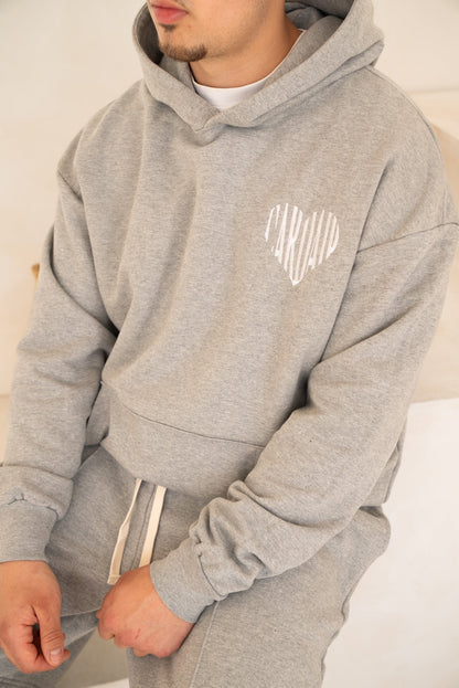 Cardair Embroidered Heart Hoodie - Grey — XS — Top View