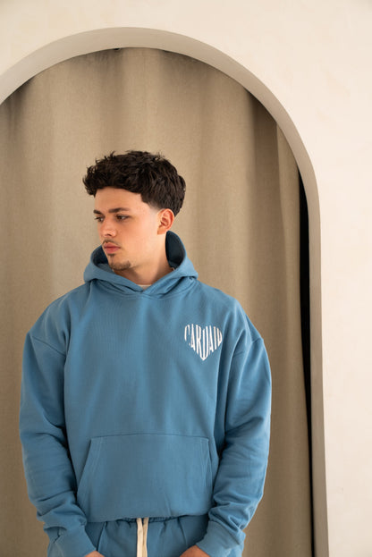 Cardair Embroidered Heart Hoodie - Blue — XS — Back View