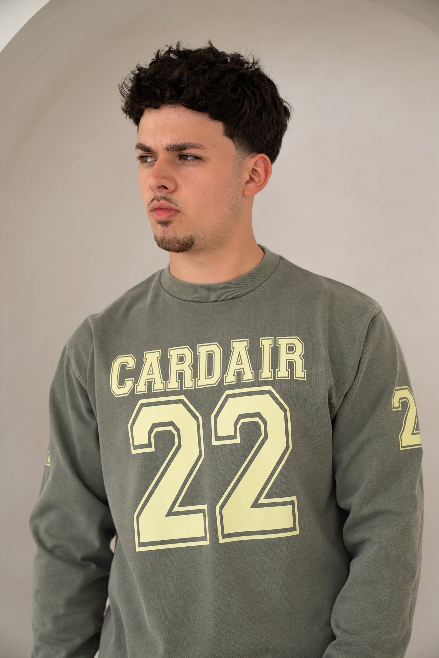 Cardair Varsity Long Sleeve T Shirt - Olive — S — Side View