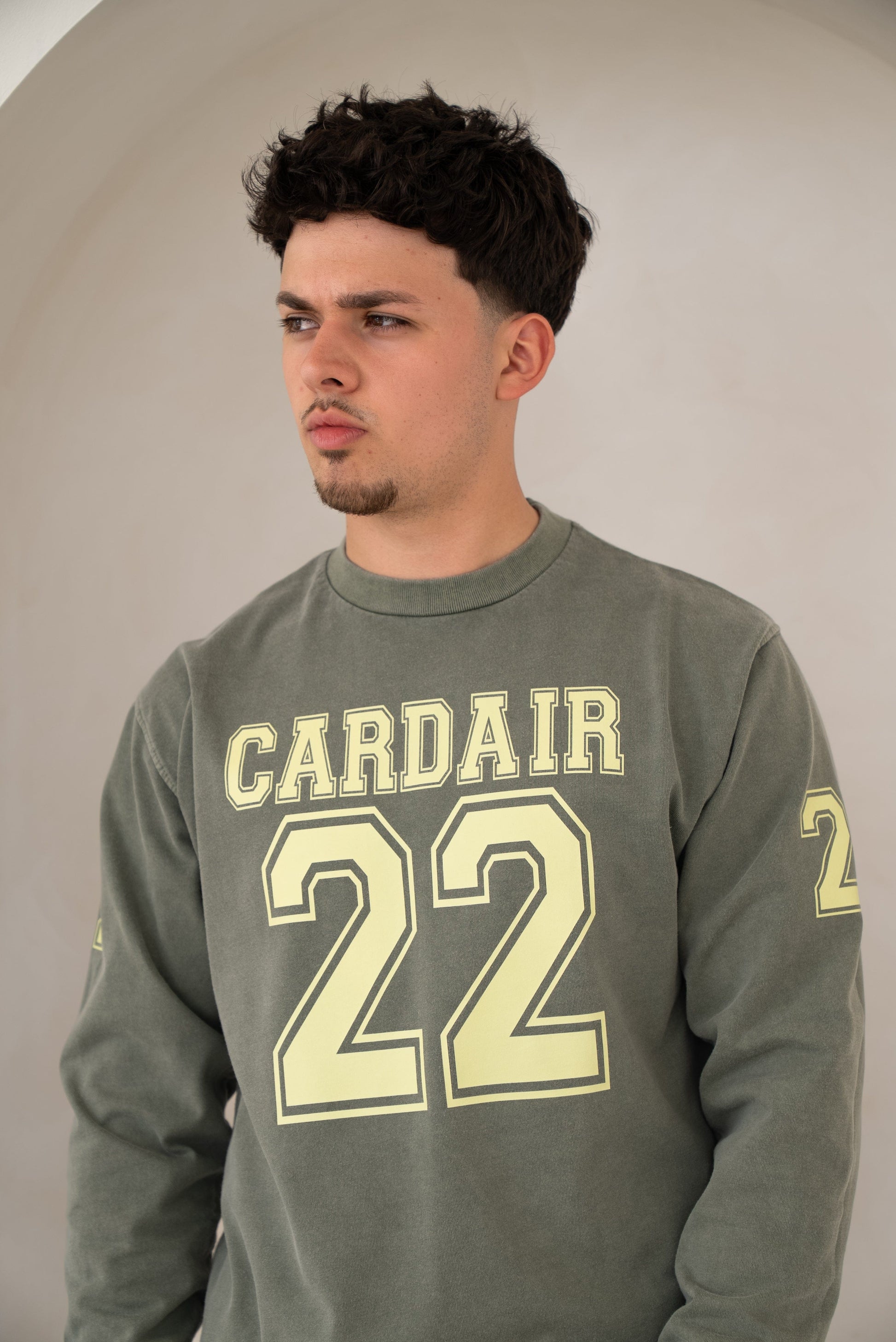 Cardair Varsity Long Sleeve T Shirt - Olive — S — Side View
