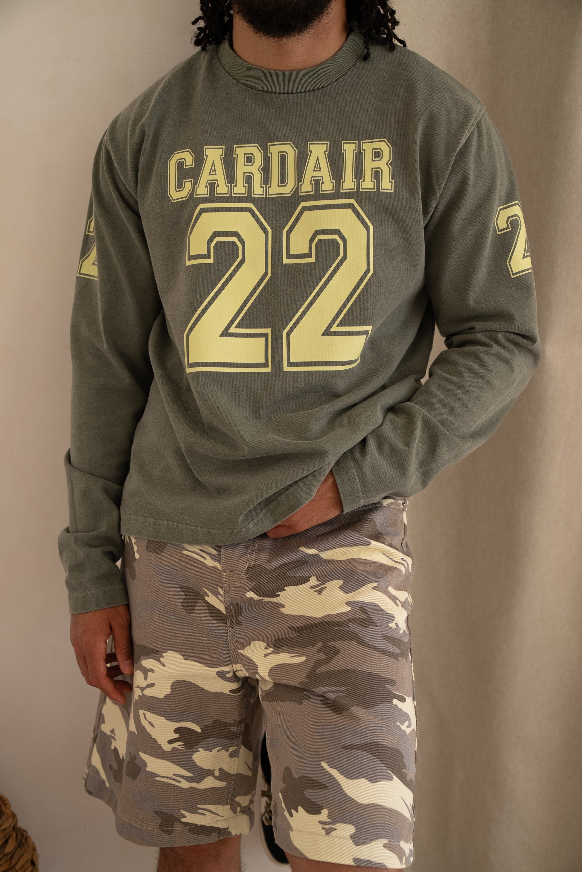 Cardair Varsity Long Sleeve T Shirt - Olive — S — Back View