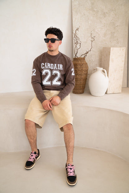 Cardair Varsity Long Sleeve T Shirt - Brown — S — Side View