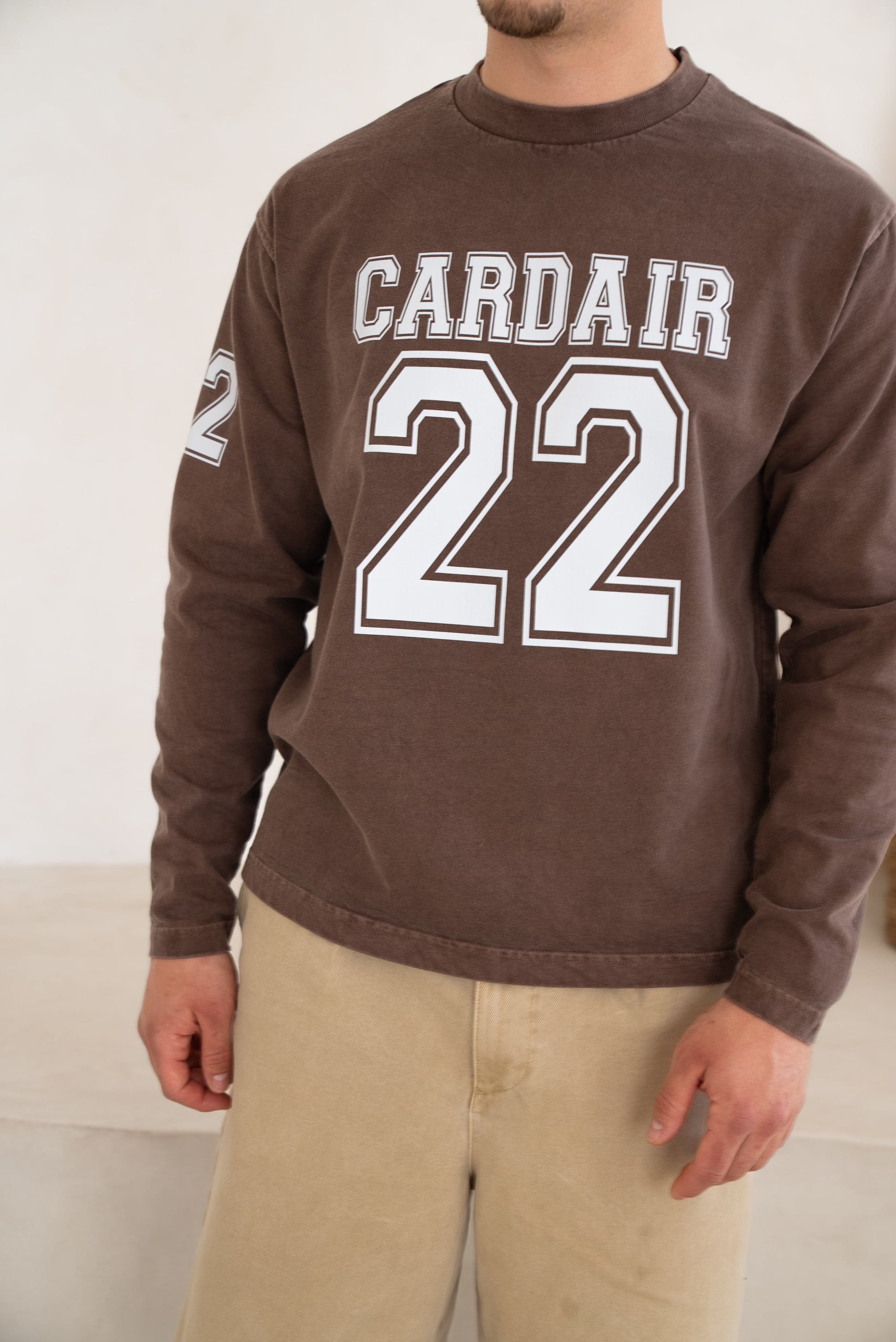 Cardair Varsity Long Sleeve T Shirt - Brown — S — Back View