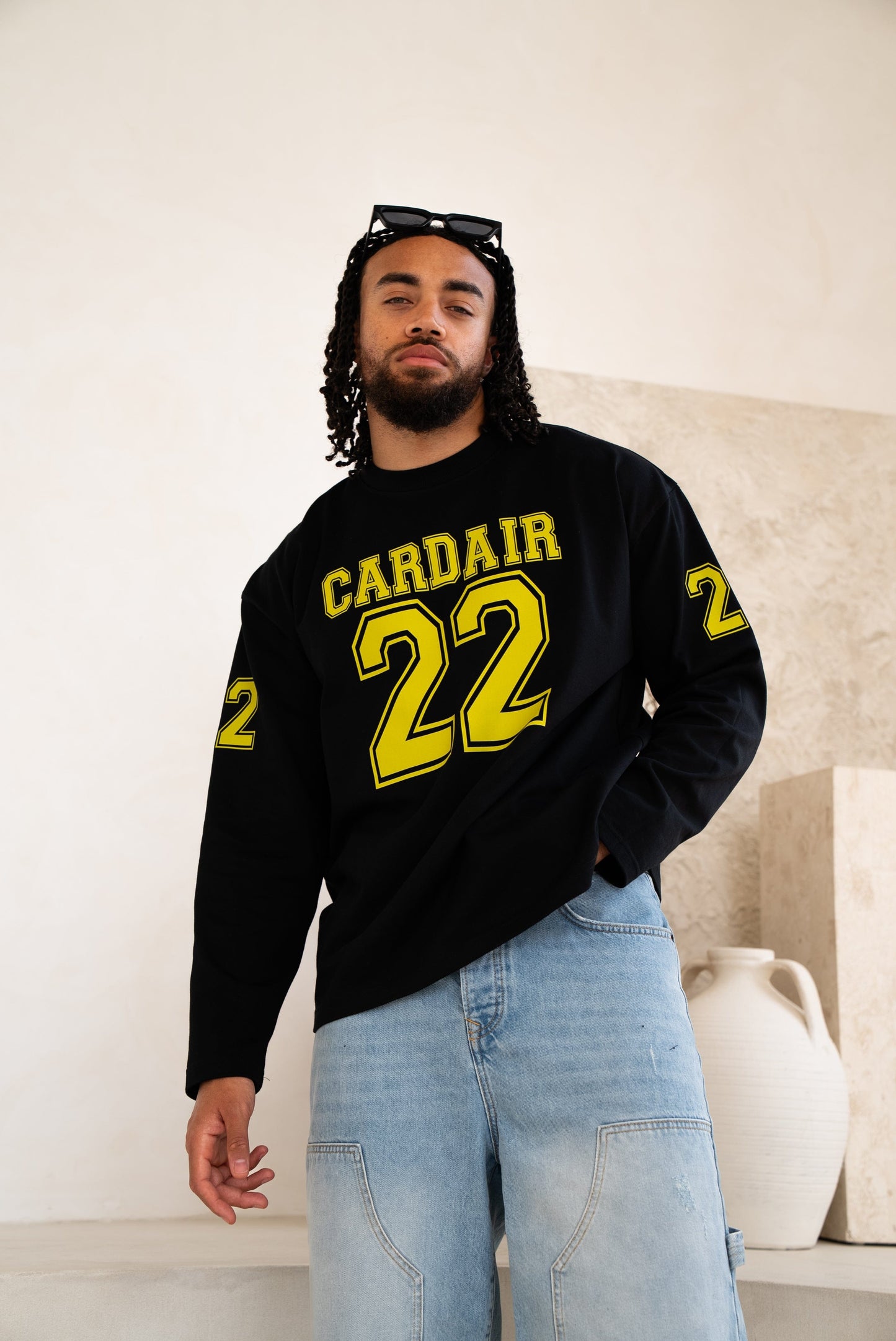 Cardair Varsity Long Sleeve T Shirt - Black — S — Side View