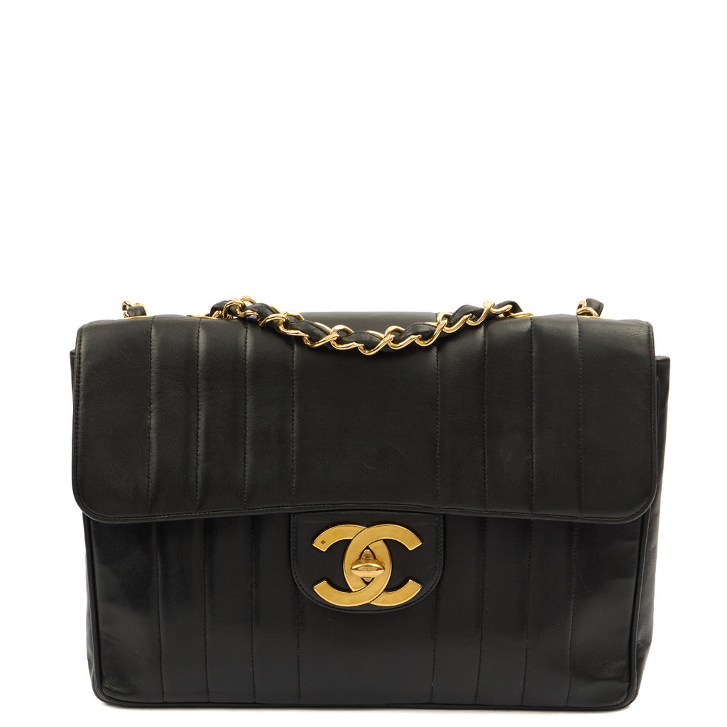 Chanel Shoulder Bag Maxi Jumbo XL in Black, Leather — Front View