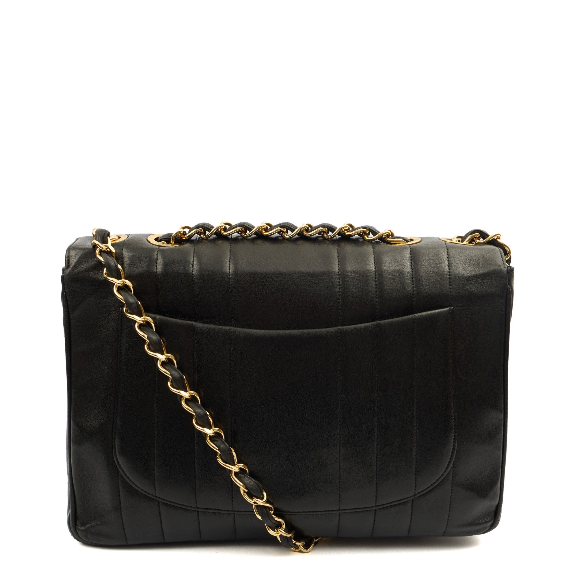 Chanel Shoulder Bag Maxi Jumbo XL in Black, Leather — Back View