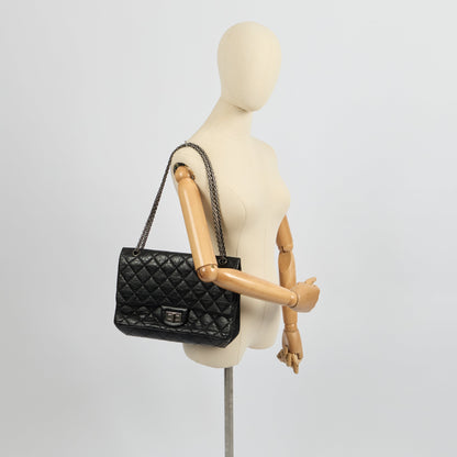 Chanel Shoulder Bag 2.55 Reissue - Medium in Black, Crinkled Calfskin Leather — Side View