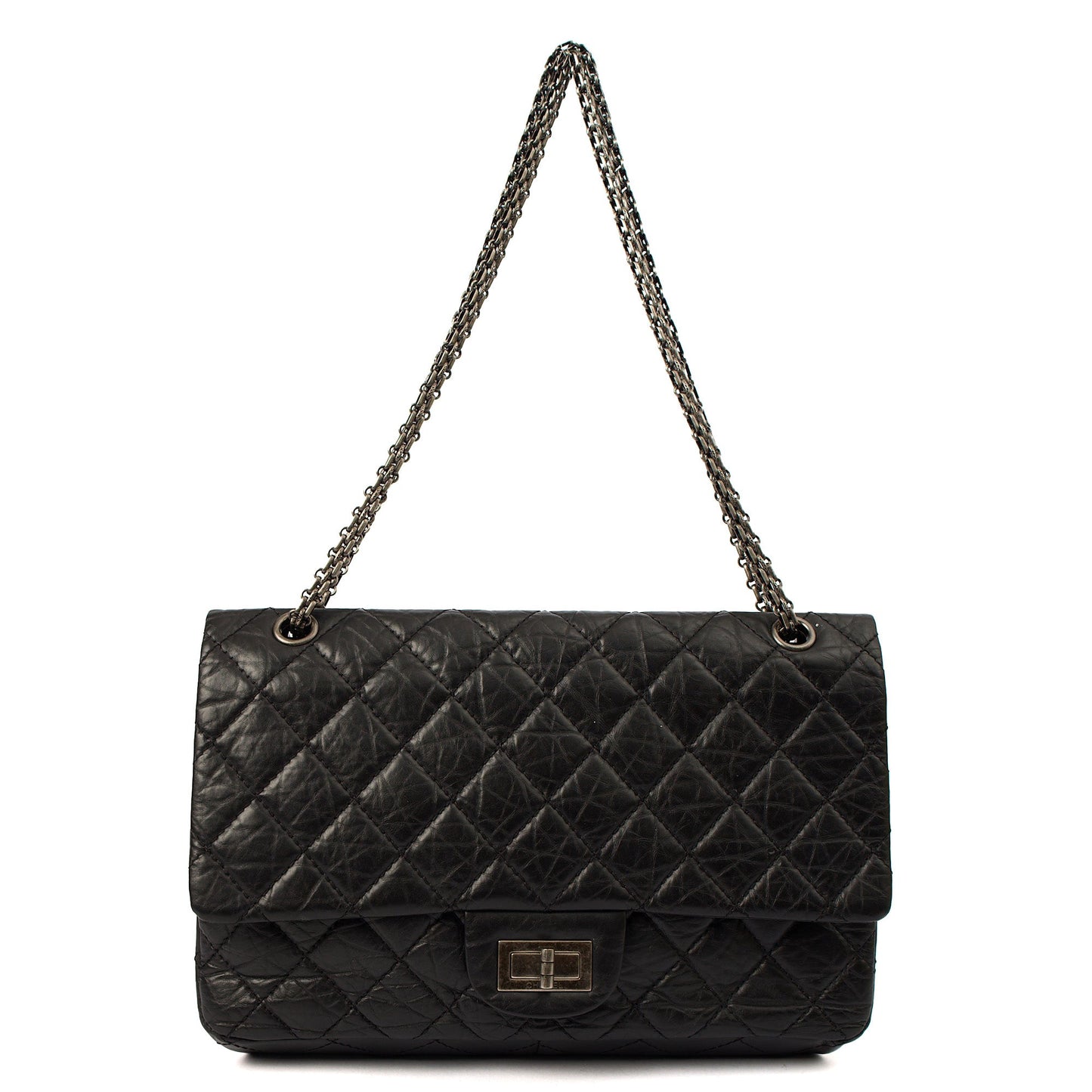 Chanel Shoulder Bag 2.55 Reissue - Medium in Black, Crinkled Calfskin Leather — Lifestyle View