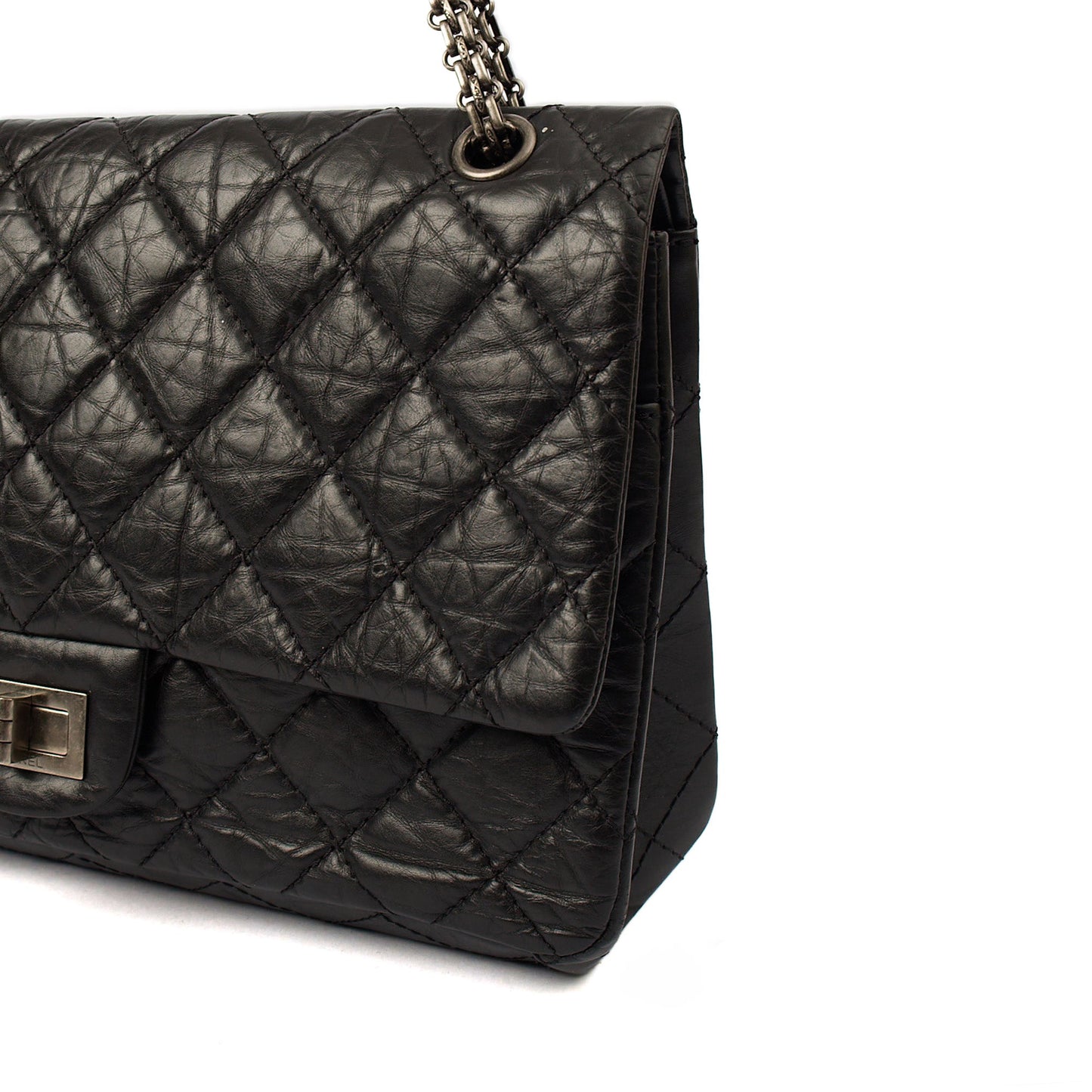 Chanel Shoulder Bag 2.55 Reissue - Medium in Black, Crinkled Calfskin Leather — Alternate View 7