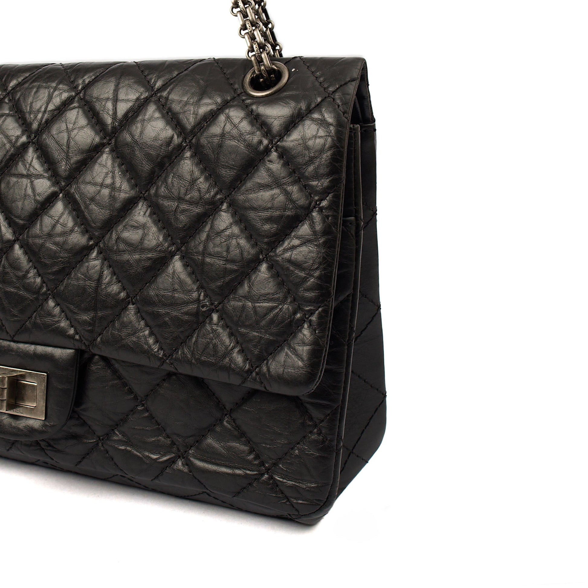 Chanel Shoulder Bag 2.55 Reissue - Medium in Black, Crinkled Calfskin Leather — Alternate View 7