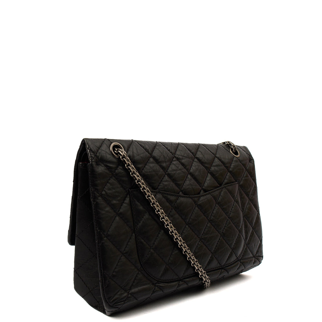 Chanel Shoulder Bag 2.55 Reissue - Medium in Black, Crinkled Calfskin Leather — Back View