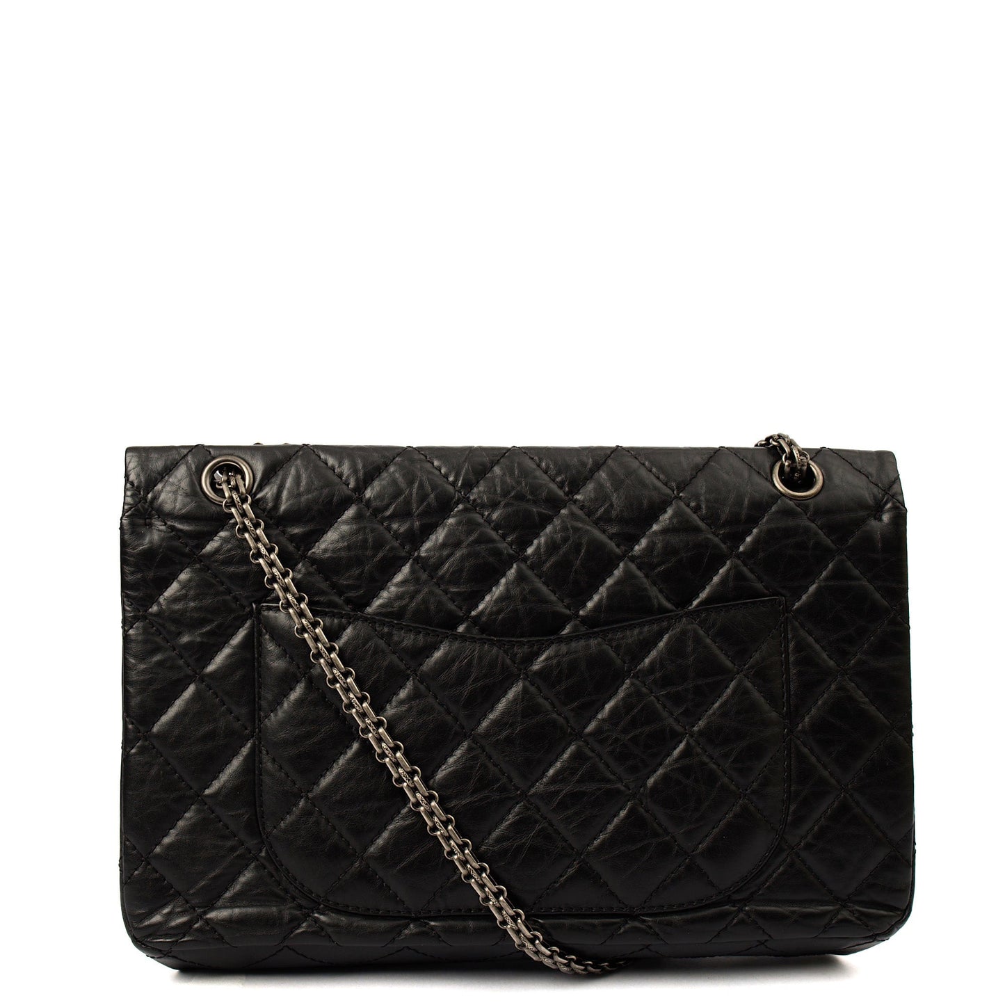 Chanel Shoulder Bag 2.55 Reissue - Medium in Black, Crinkled Calfskin Leather — Top View