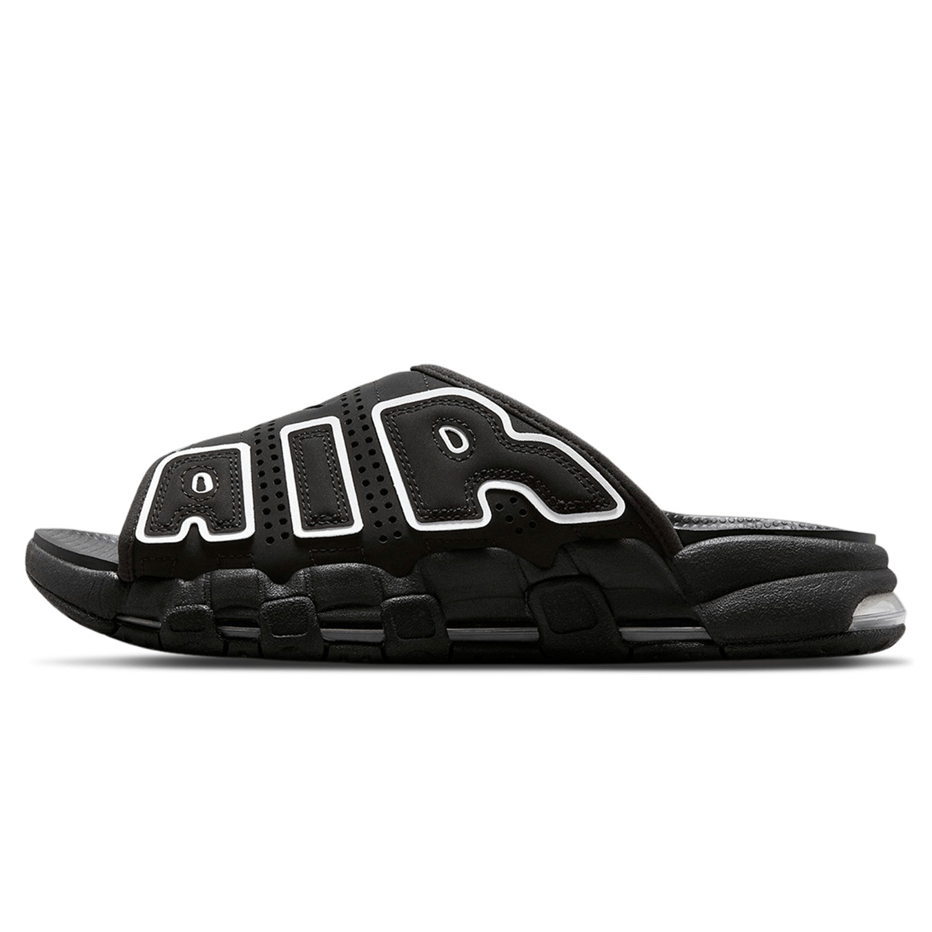 Nike Air More Uptempo Slide ‘Black - Black Sole’ — UK 3 | EU 35.5 | US 3.5 — Front View
