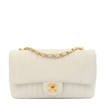 Chanel Chain Flap Bag in White, Caviar Leather with Gold Hardware — Front View