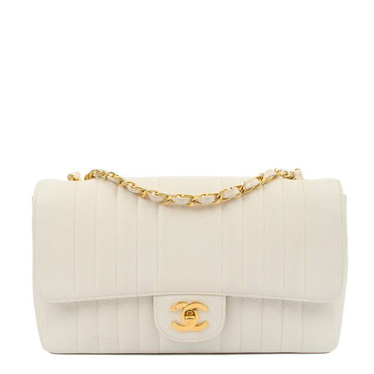 Chanel Chain Flap Bag in White, Caviar Leather with Gold Hardware — Front View