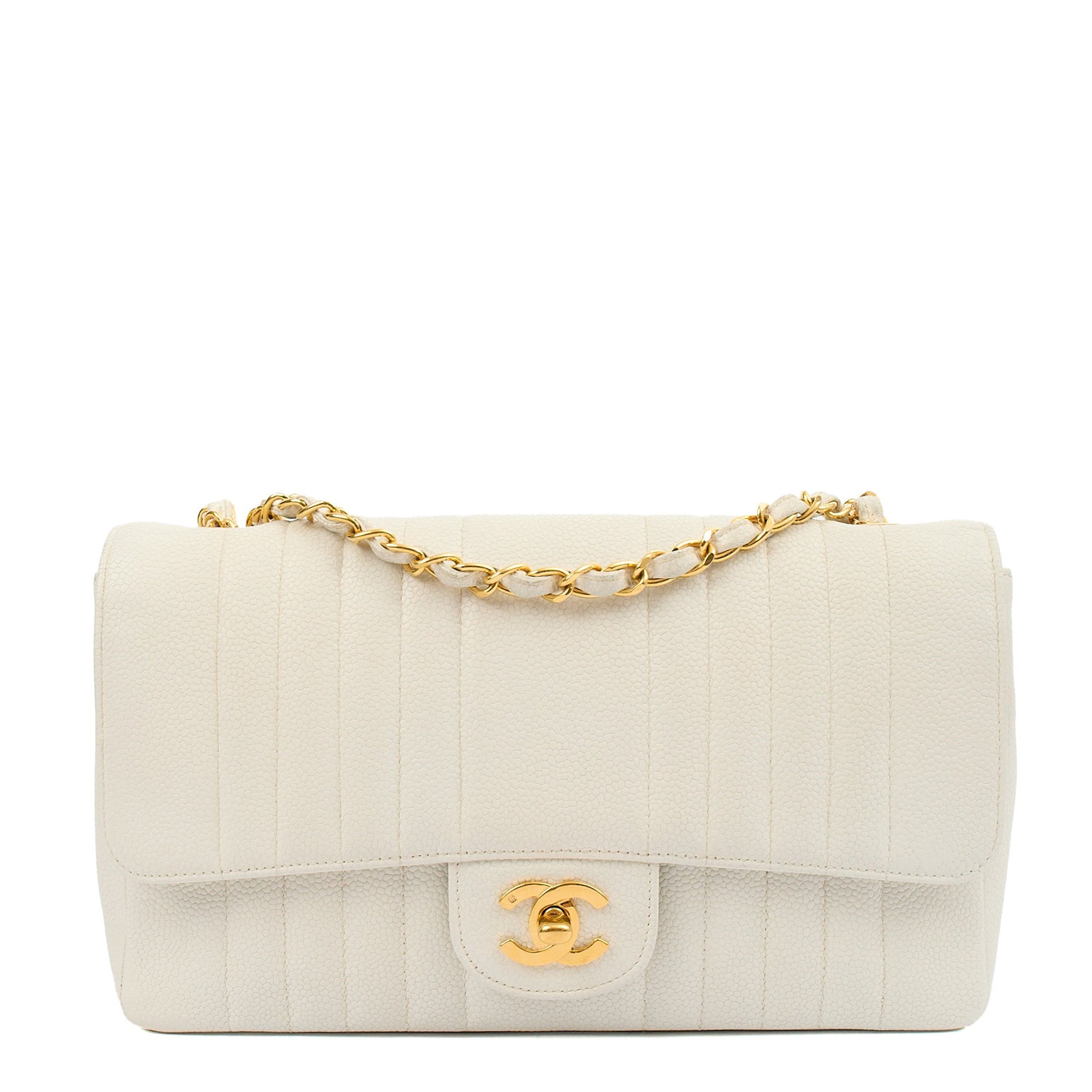 Chanel Chain Flap Bag in White, Caviar Leather with Gold Hardware — Alternate View 12